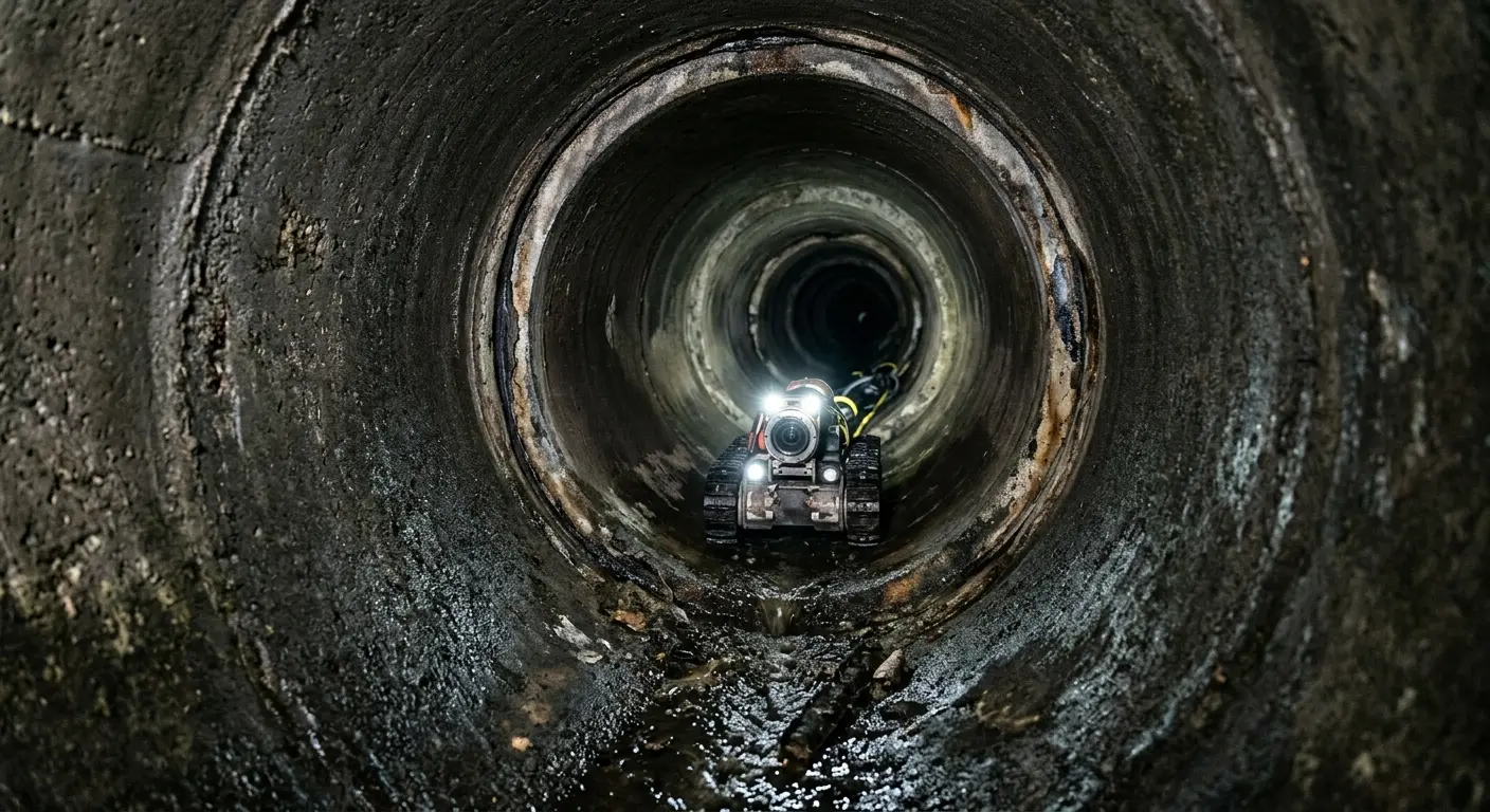 Robotic sewer camera inspecting pipe interior for Drain Snake Service in Mamaroneck